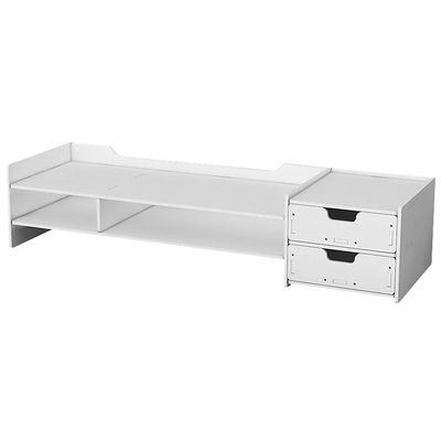 2-Tiers White Monitor PC Stand Computer Riser Home Shelf PVC for Notebook TV Screen with Storage Organizer
