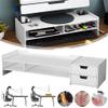 2-Tiers White Monitor PC Stand Computer Riser Home Shelf PVC for Notebook TV Screen with Storage Organizer view 2