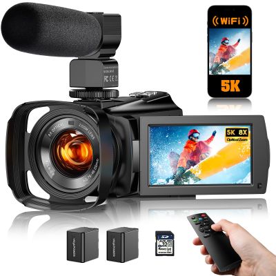 5K Video Camera Camcorder 8X Opitical Zoom Live Streaming Cameras 64MP WiFi Autofocus Vlogging Camera for Youtube with Full-color Night Vision, 3.6'' 270 IPS Touchscreen 32GB Card Video Recorder