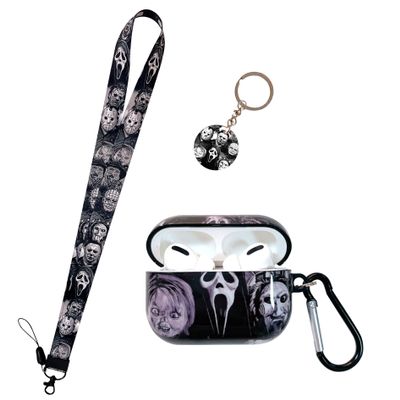 Cool Thrilling Scream Pattern Air pod Pro Soft TPU Casewith Horror Keychain and LanyardDesigned for Those who Like Man Women Girl Thrilling Horror Themes