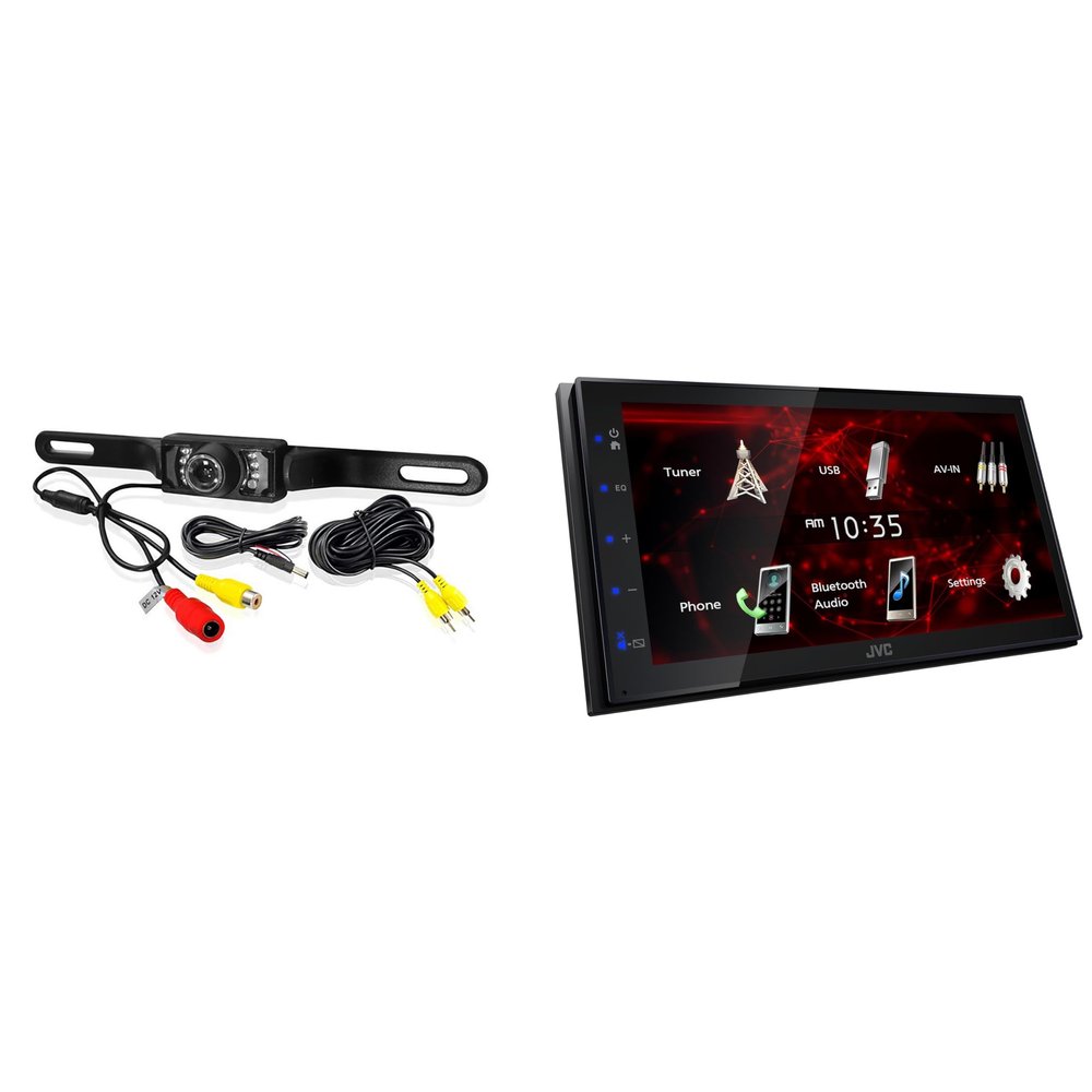 JVC KW-M180bt 6.8" Car Monitor iPhone Android Bluetooth Receiver USB/3 Pre-Outs Bundle with Backup Camera