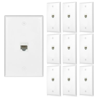 10 Pack Ethernet Wall Outlet Cat6 Plate RJ45 Keystone Jack Panels Gifts Network White 1 Port Inline Coupler Connector Internet Interconnect Cable Female to Female