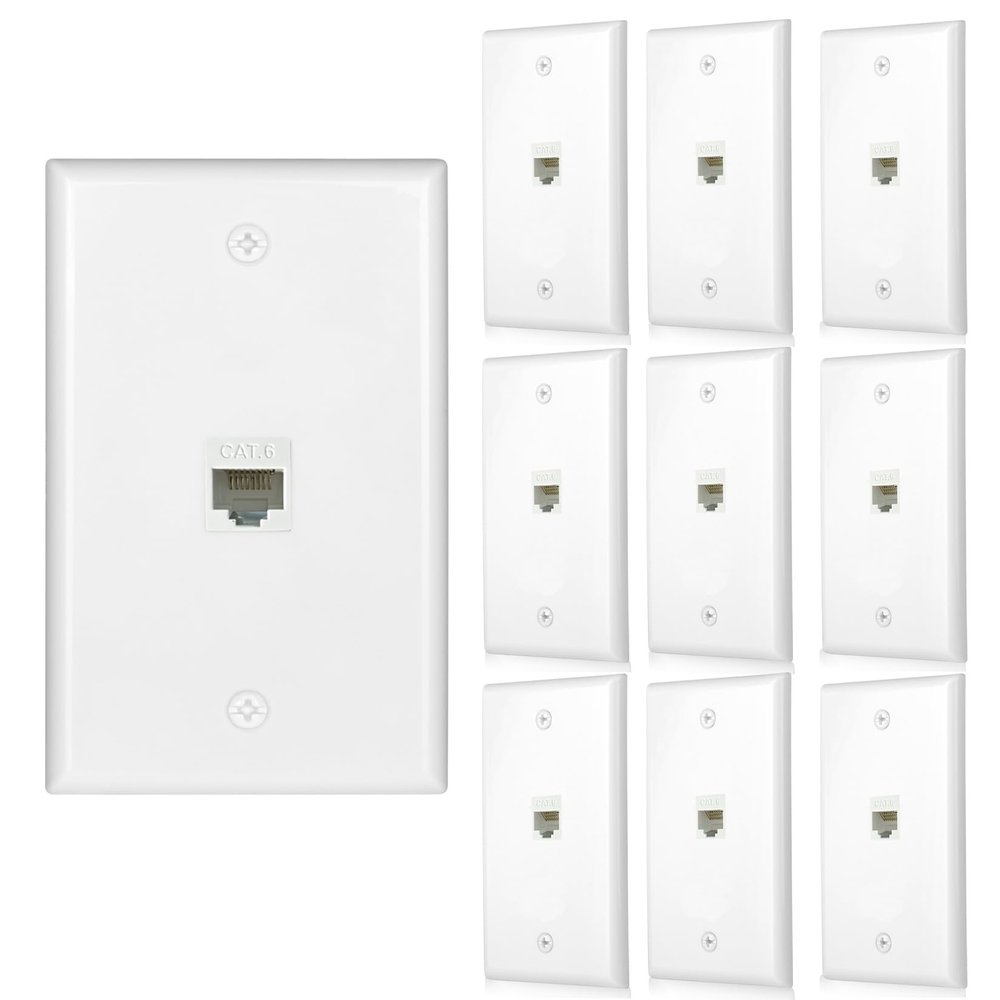 10 Pack Ethernet Wall Outlet Cat6 Plate RJ45 Keystone Jack Panels Gifts Network White 1 Port Inline Coupler Connector Internet Interconnect Cable Female to Female