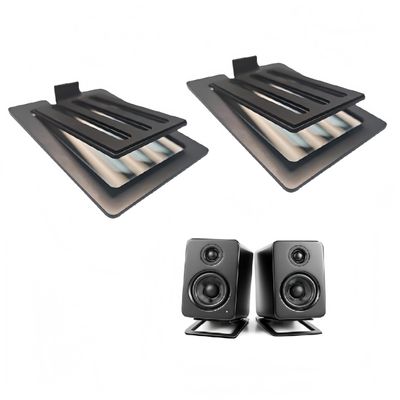 wigmoa U-Z2 2PACK Desktop Speaker Stands Pair for Small Speakers, Tilted Steel Tabletop Stands with Foam Padding, Fits Compact Studio Monitors, Computer Speakers (A/Black)