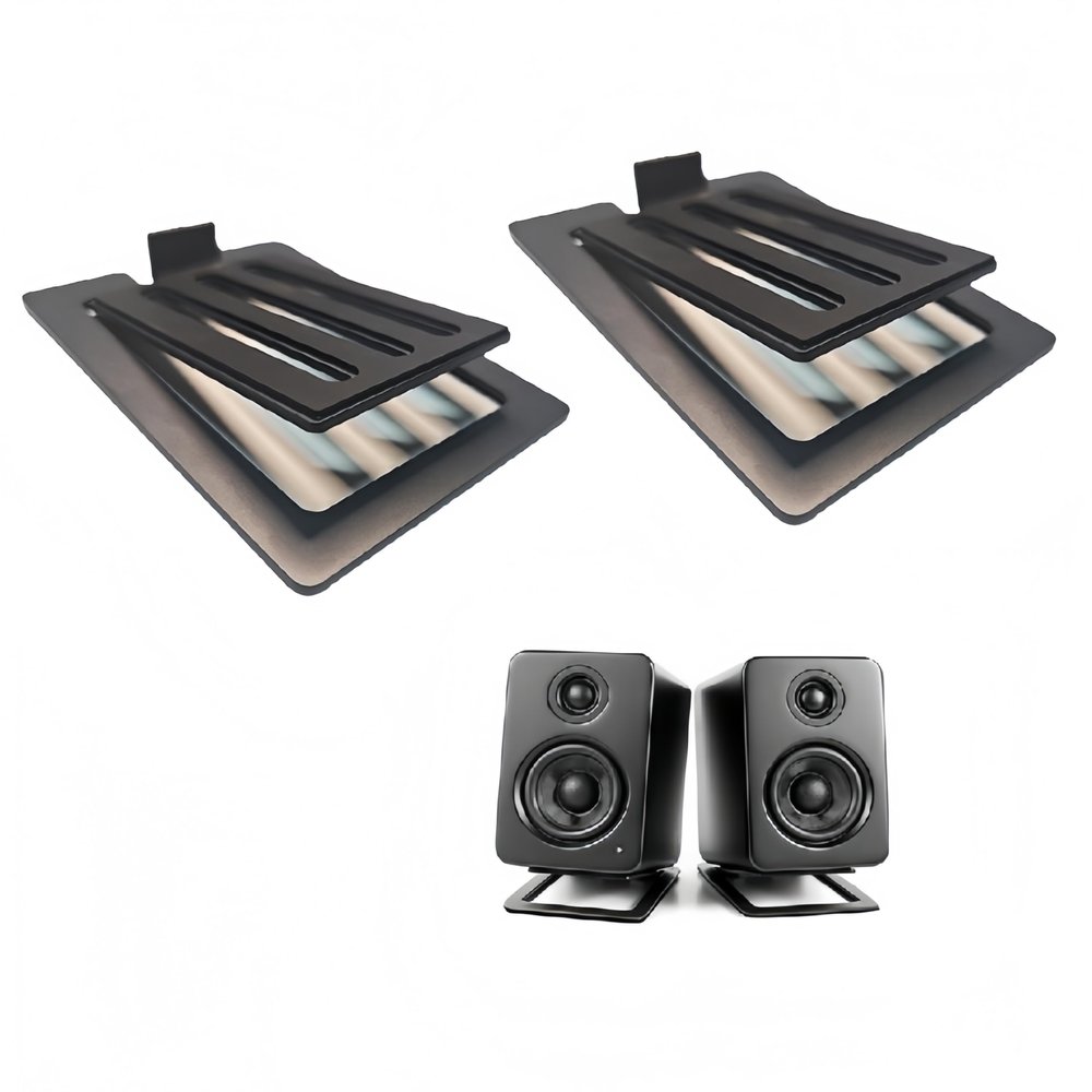wigmoa U-Z2 2PACK Desktop Speaker Stands Pair for Small Speakers, Tilted Steel Tabletop Stands with Foam Padding, Fits Compact Studio Monitors, Computer Speakers (A/Black)