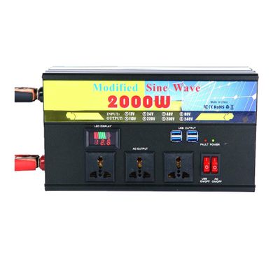 12V24V2000W Modified sine Wave Continuous Charging Home System Inverter LED Display