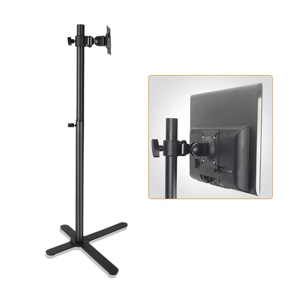 SFOIMO Monitor Stand Floor-Standing Monitor Stand 12"-27" Movable Single Monitor Stand Mount Height-Adjustable Monitor Stand with Keyboard Bracket, Holds Up to 44Lbs Dual Monitor Stand