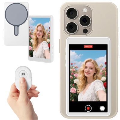 2025 Wireless Selfie Monitor Screen for iPhone & Android, 1800mAh Magnetic Phone Vlog Selfie Screen with Bluetooth Remote, 3-Level Brightness, Mirroring Back Camera TikTok Live S1