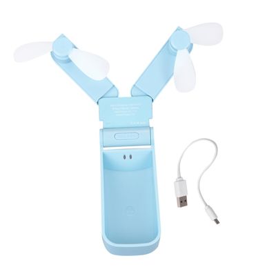 CAXUSD Mini Folding Double-headed USB Rechargeable Fan Portable Lightweight Electric Cooling Fan Speed Air Modes Quiet Plastic Blades Compact Travel Table Handheld for Summer Outdoors