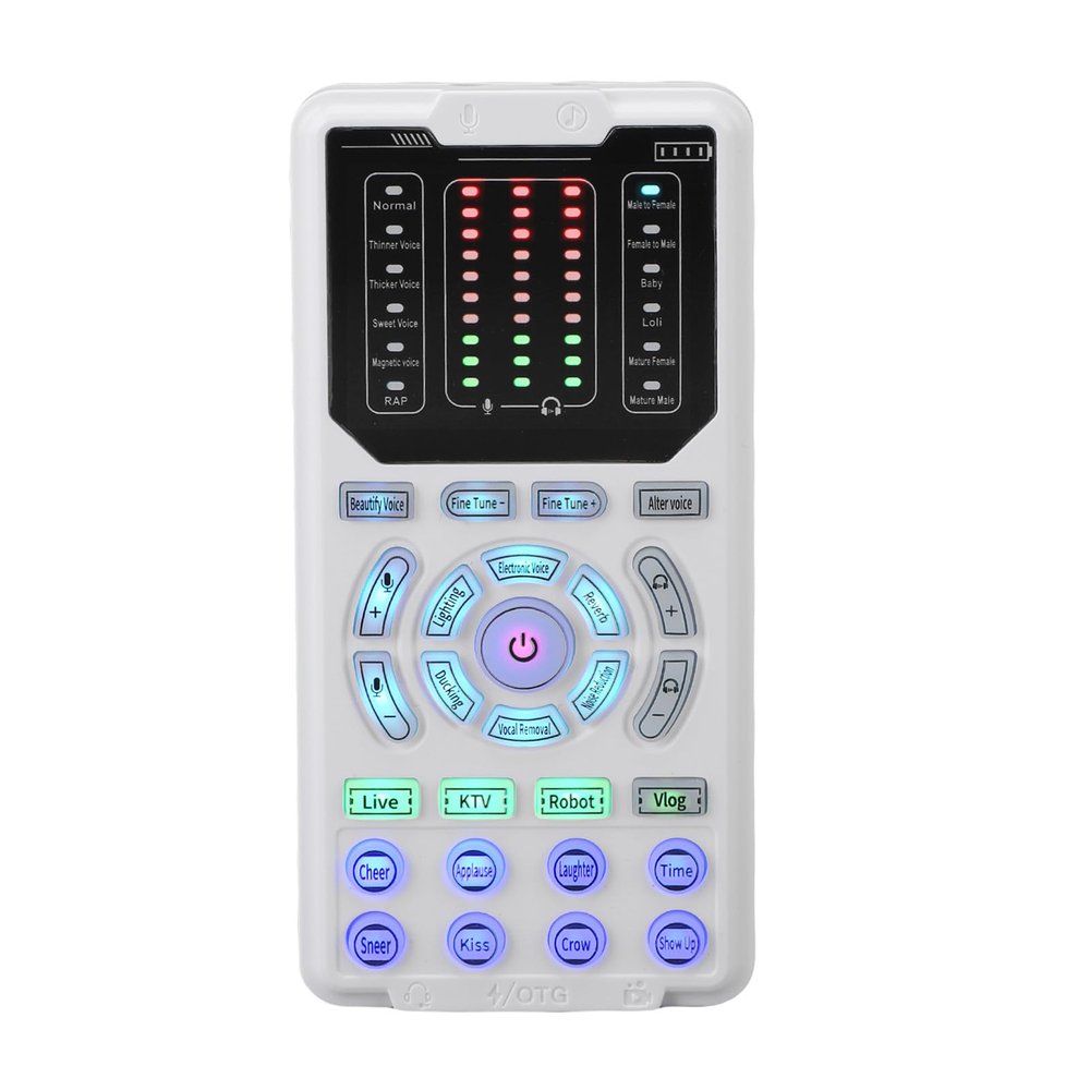 ASHATA Voice Changer, 16 Voice Modes Portable Sound Card 10 Levels Fine Tuning Sound Effect Converter 8 Different Sounds,for Game Music Recording Phone Computer Sound Changer