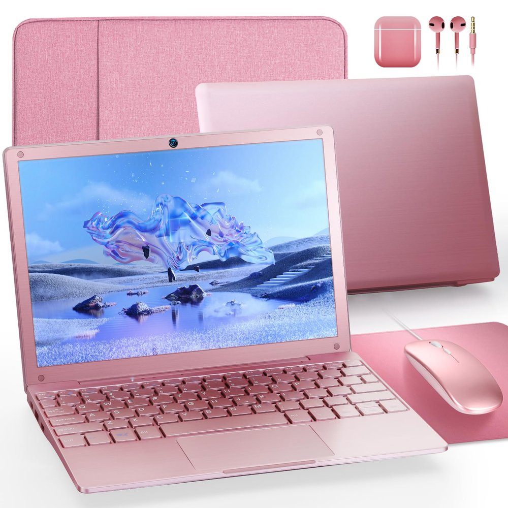 G-Anica Laptop Computer, win11 Laptop, 8GB+128GB, Celeron Dual core Processors, 10" Laptops, Bluetooth WiFi Webcam mini HDMI, and Laptop Bag,Mouse, Mouse Pad, HeadphoneRose Gold