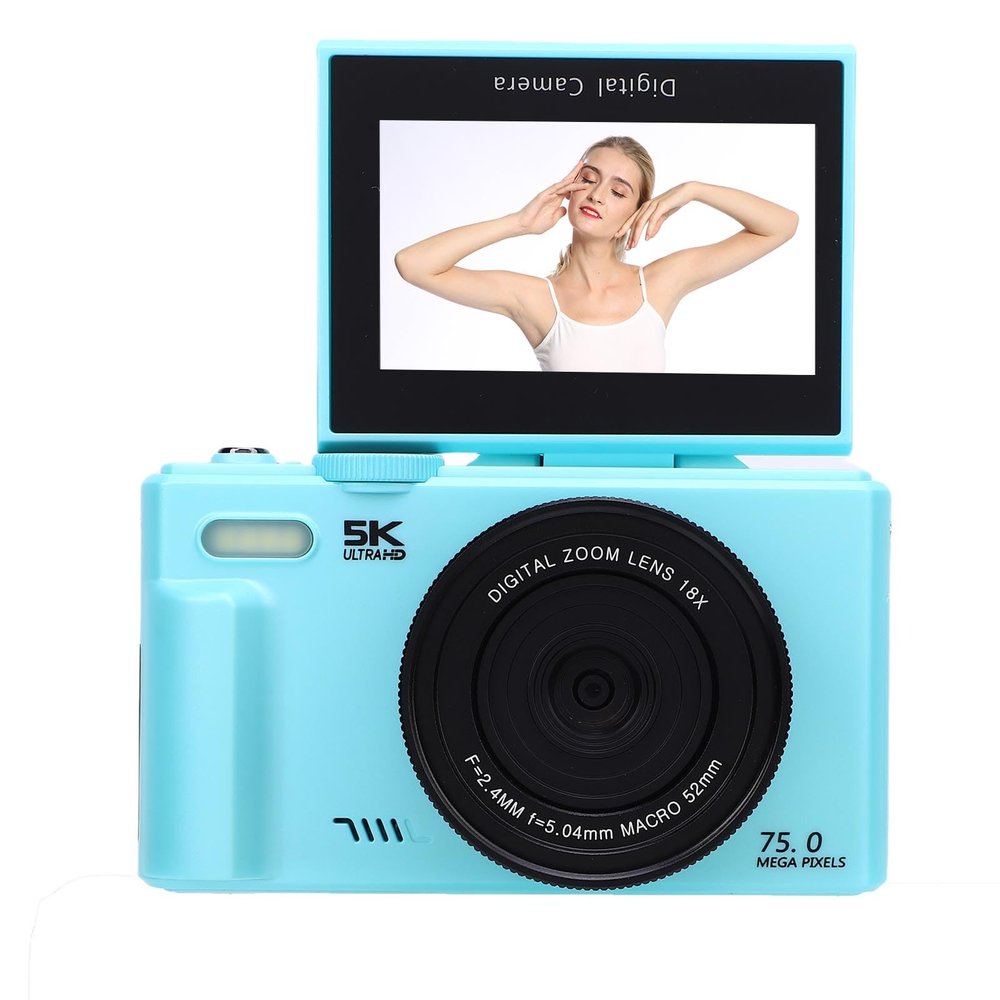 Zopsc 5K Digital Camera 75MP WiFi 18X Zoom 180 Flip Screen Vlogging Camera Wide Angle Lens Photography