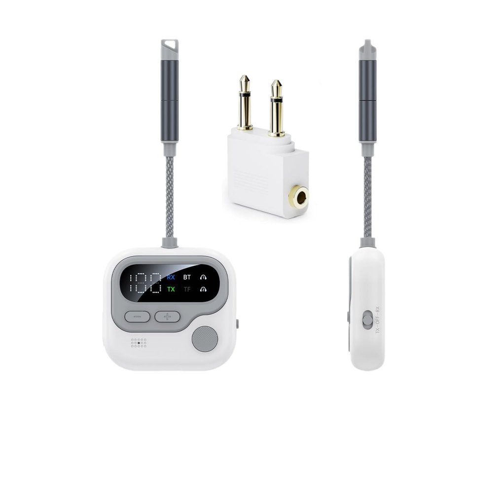 Tangxi Bluetooth 5.4 Transmitter Receiver, Supports 2 Headphones, 2-in-1 Airplane Wireless Adapter, Dual Link 3.5mm AUX Headphone for Home Car Stereo & Speakers