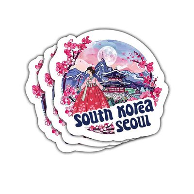 3 Pcs Seoul South Korea Sticker Travel Outdoors Decal, South Korea Seoul City Stickers for Passport Book Scrapbook Notebook Water Bottle Tumbler Phone Case Laptop 7 Inches
