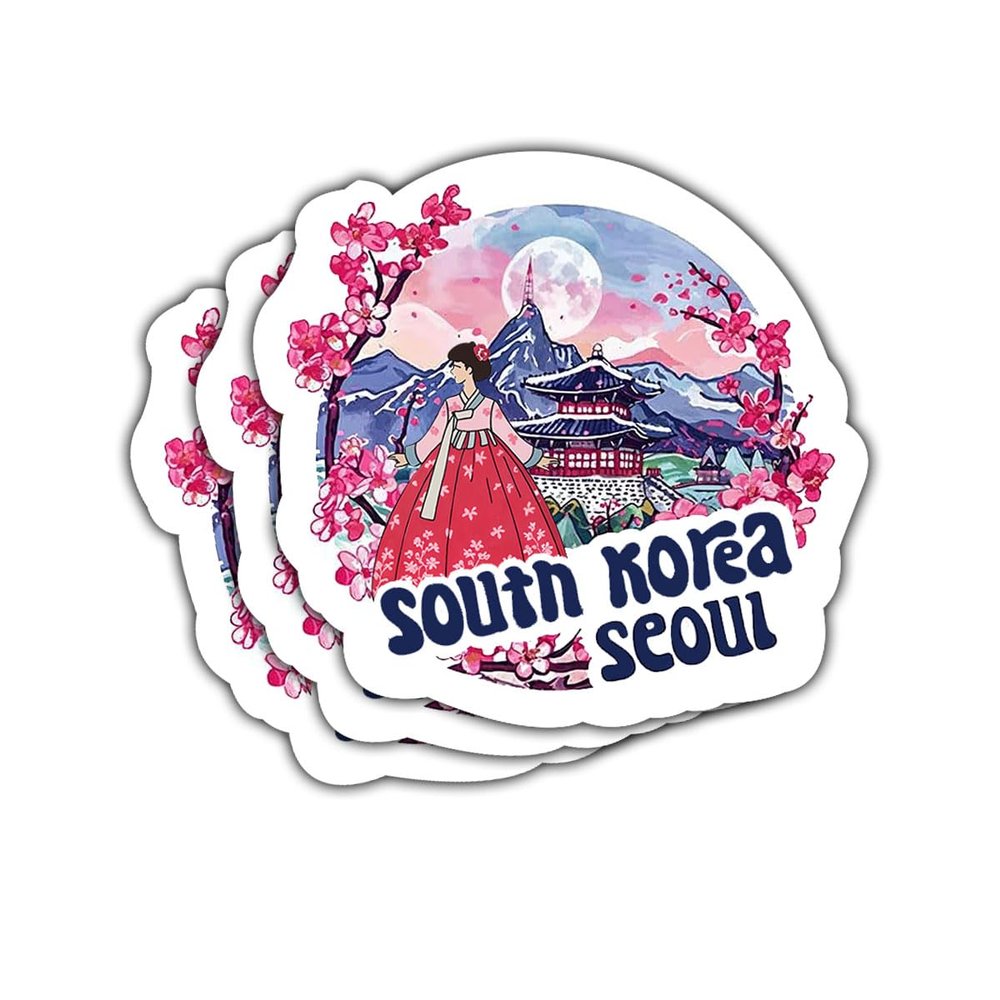 3 Pcs Seoul South Korea Sticker Travel Outdoors Decal, South Korea Seoul City Stickers for Passport Book Scrapbook Notebook Water Bottle Tumbler Phone Case Laptop 7 Inches