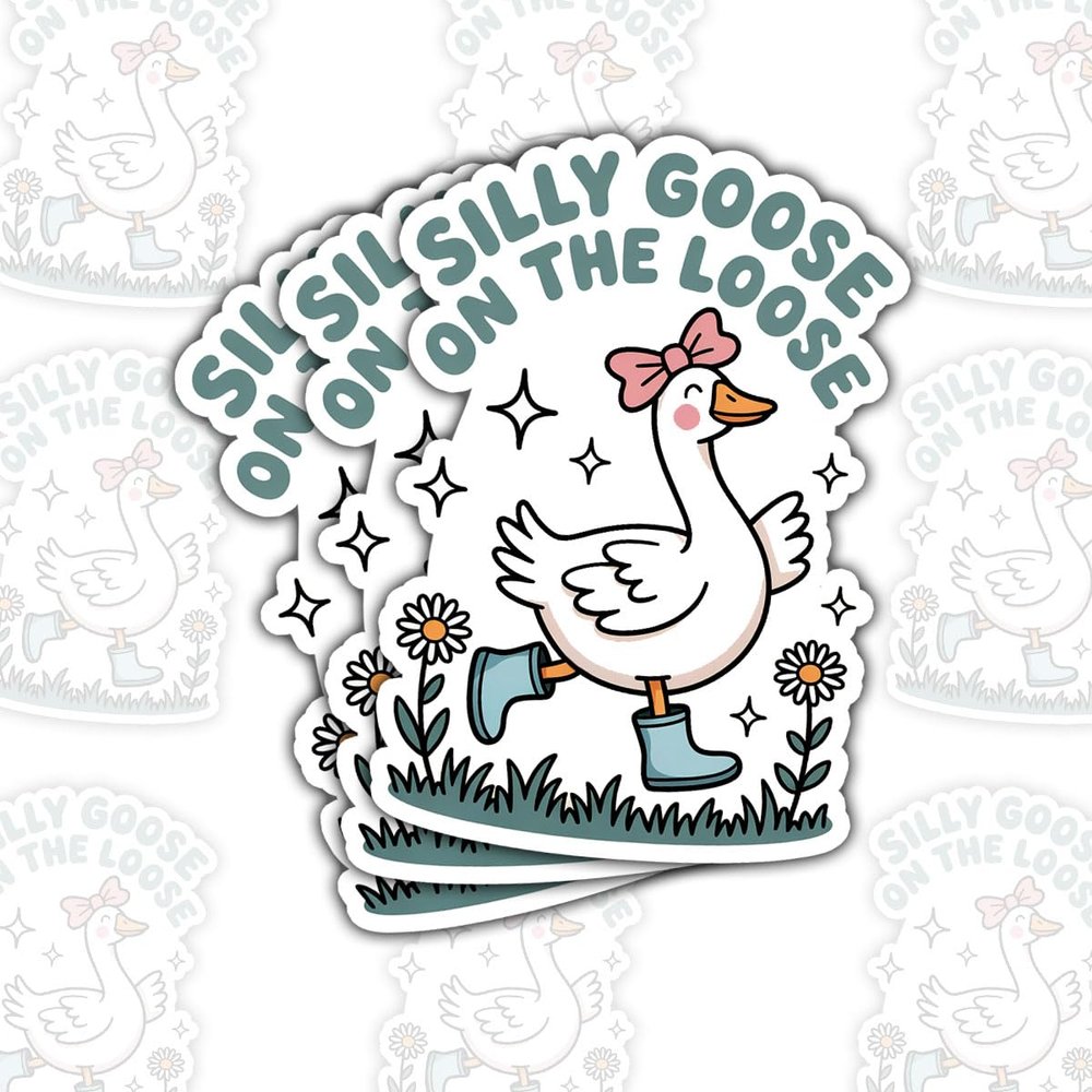 (3 Pcs) Silly Goose on The Loose Daisy Sticker  Funny Goose Quote Vinyl Decal Waterproof for Laptop, Water Bottle, Tumbler, Car  Gift for Goose Lovers, Humor Fans 8 Inches