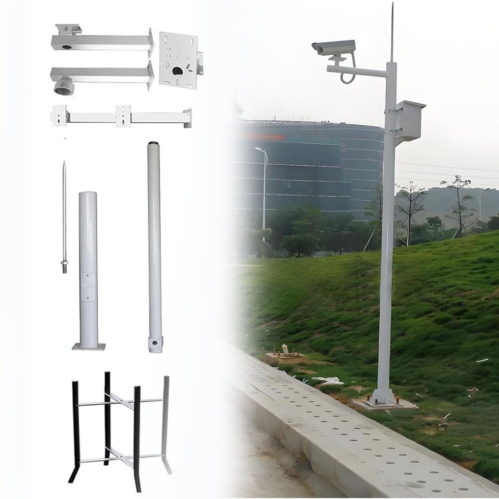 Gpxhbcb 8FT to 20FT Tall Security Camera Pole Outdoor, Universal Surveillance Camera Post Stand with 4 Brackets, Backyard Walkway Industrial Commercial Home Use 3.5m/11.4ft