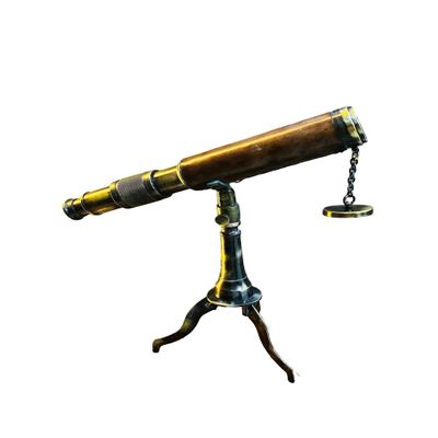Vintage Brass Telescope with Leather Grip, Antique Finish, 10 Inch Tube Length, Decorative Stand, Collectible Home Decor