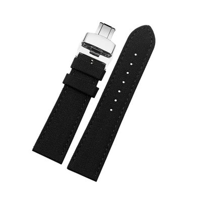 18-24mm universal Nylon Leather Waterproof Canvas Watchband fit for Omega Seiko Casio Tissot(B-black-siler,23mm)