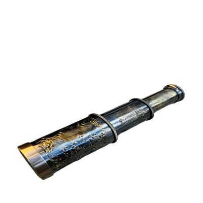 Vintage Brass Telescope, Black and Brass Finish, Engraved Design, 6 Inch Extended Length, 3 Inch Closed Length, with Wooden Box (Brass Finish)