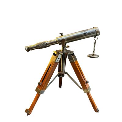 Vintage Brass Telescope with Wooden Tripod Stand, Decorative Nautical Antique Style, Stargazing Instrument (Antique Black)