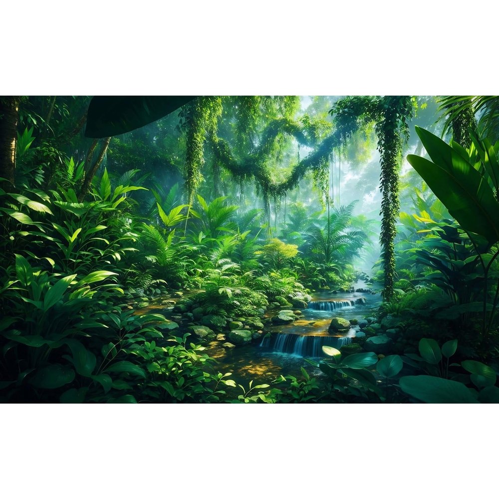 Tropical Jungle Forest Aquarium Background Foggy Deep Rainforest Tranquil Lake Fish Tank Background Lush Green Plants Leaves Terrarium Backgrounds Fantasy Forests Reptile Tank Backgrounds 36x24in