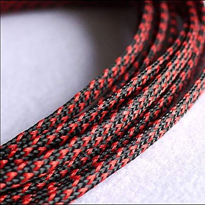 10M Expandable PET Cable Sleeves - Flat Tight Braided Wire Snakeskin Cord Protector for Various Cable Sizes(Black red,12mm)