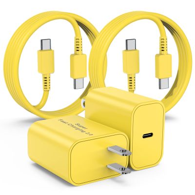 45W USB-C Charger for Samsung Charger Super Fast Charging, Type C Charging Block &6+6+6FT USBC Android Phone Cable Cord 3Pack for Galaxy S25 Ultra/S25 S24 S23 S22 S21 S20 S10 Ultra/Plus,Tab S9 Yellow