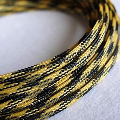 10M Expandable PET Cable Sleeves - Flat Tight Braided Wire Snakeskin Cord Protector for Various Cable Sizes(Black Yellow,12mm)