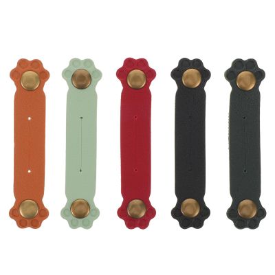 Angoily 5pcs Earphone Cable Organizer: PU Leather Cat Paw USB Cord Wrappers Organizer for Data Cables Headphones Electronics Accessories