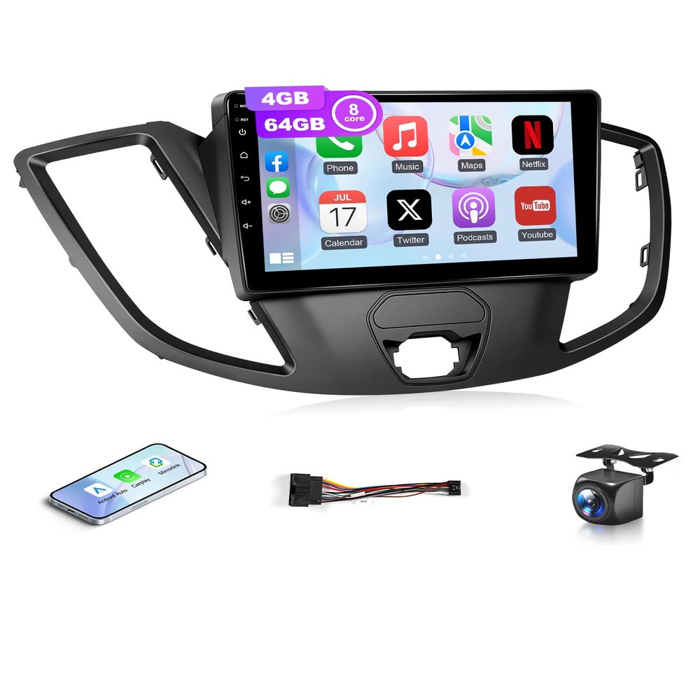 XGU 8Core 4G+64G Car Stereo for Ford Transit 2013 to 2019 Radio Wireless Apple Carplay Android Auto,9" Touch Screen for Transit Car Play GPS Navi 5G WiFi FM RDS EQ DSP Camera, Non. Large Screen