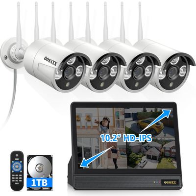 OOSSXX (HD IPS Monitor) Dual Antennas Wi-Fi Enhanced AI Human Detected Wireless Outdoor Security Camera System, Home Video Surveillance Indoor, IP67 Waterproof