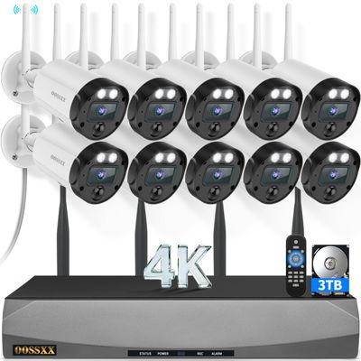 (4K Ultra HD & 4-Antennas Strong Signal) Outdoor Wireless Security Camera System Video Surveillance WiFi Cameras Systems