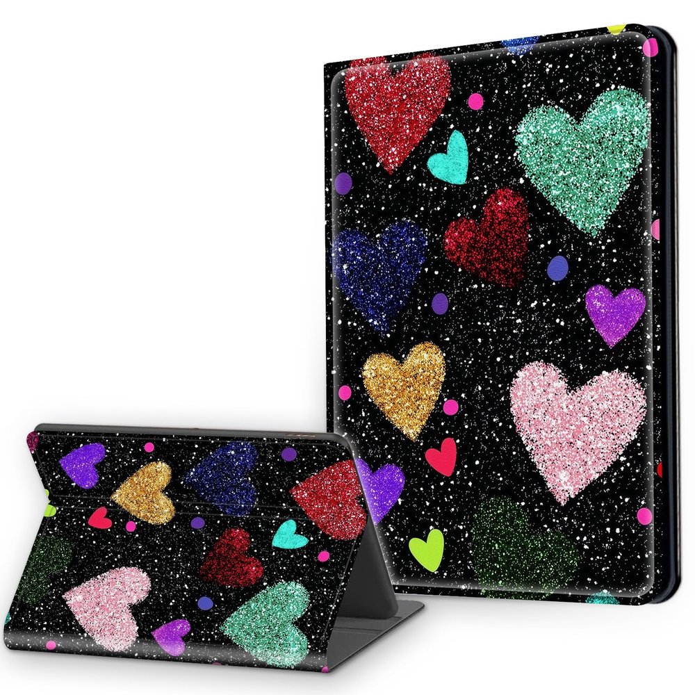 Case for 7" Kindle Paperwhite 12th Generation 2024 and Kindle Colorsoft, Multi-Angle Viewing Leather Smart Stand Back Cover with Auto Sleep Wake, Colorful Hearts