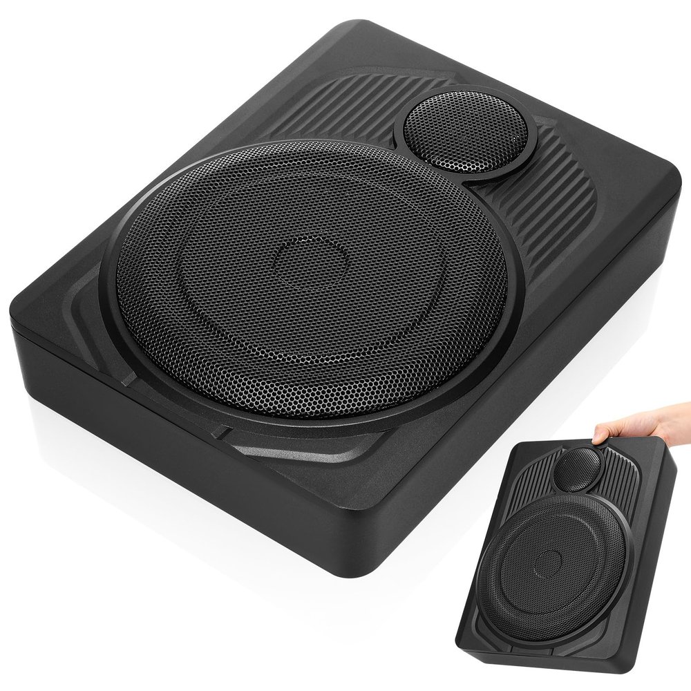 Angoily underseat subwoofer: 10 Inch Under Seat Powered Car Subwoofer with Built-in Amplifier & Light for Car Truck Audio Systems