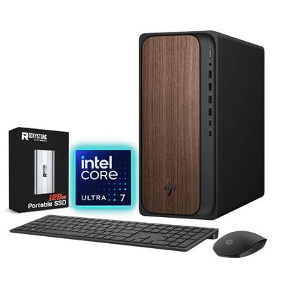 HP OmniDesk Desktop PC, Intel Core Ultra 7 265(>i9-12900K, 5.3 GHz), AI Ready Prebuilt Tower, Copilot, WiFi 6, Wireless Keyboard & Mouse, Windows 11 Pro, Dark Wood, Black(64GB DDR5 RAM | 1TB SSD)