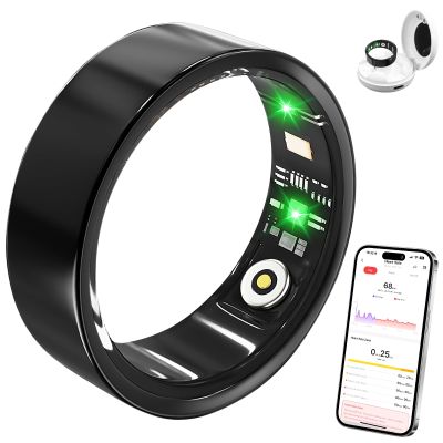 Cooary Smart Rings for Women Men - Fitness Tracker with Body Temperature, Heart Rate, Blood Oxygen, Sleep Monitor, Calories, No Subscription Fee, IP68 Waterproof for iOS & Android (Black #8)