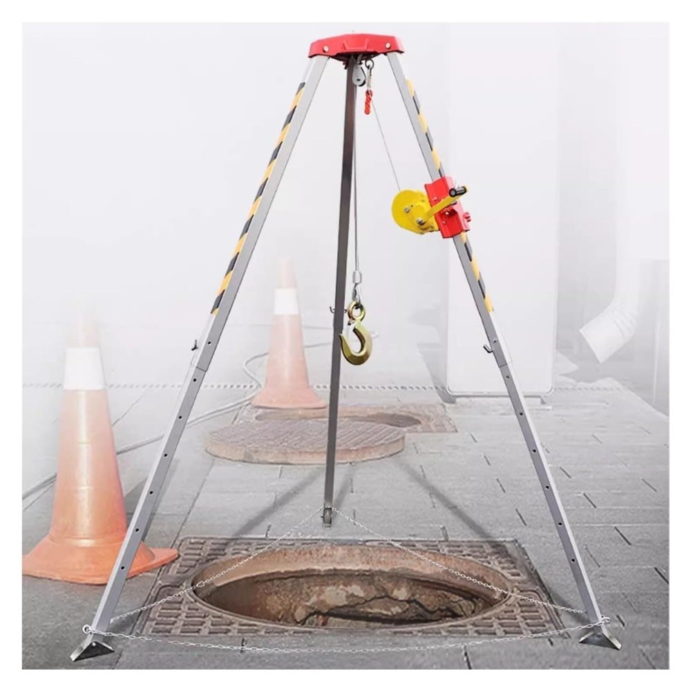 Emergency Rescue Tripod Kit - Adjustable Aluminum Confined Space Equipment for Sewer & Underground Access, 2600lbs Winch, Industrial Rescue System for Construction & Emergency Response