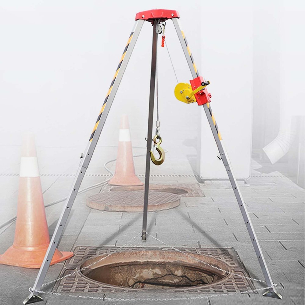 Emergency Rescue Tripod Kit - Multifunctional Confined Space Tripod System with 816.5 kg Load Capacity, 25 m Lift Height & Self-Locking Winch for Safety & Efficiency
