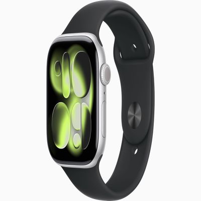 Apple Watch Series 11 [GPS, 46mm] Silver Aluminum Case with Black Sport Band, S/M (Renewed)