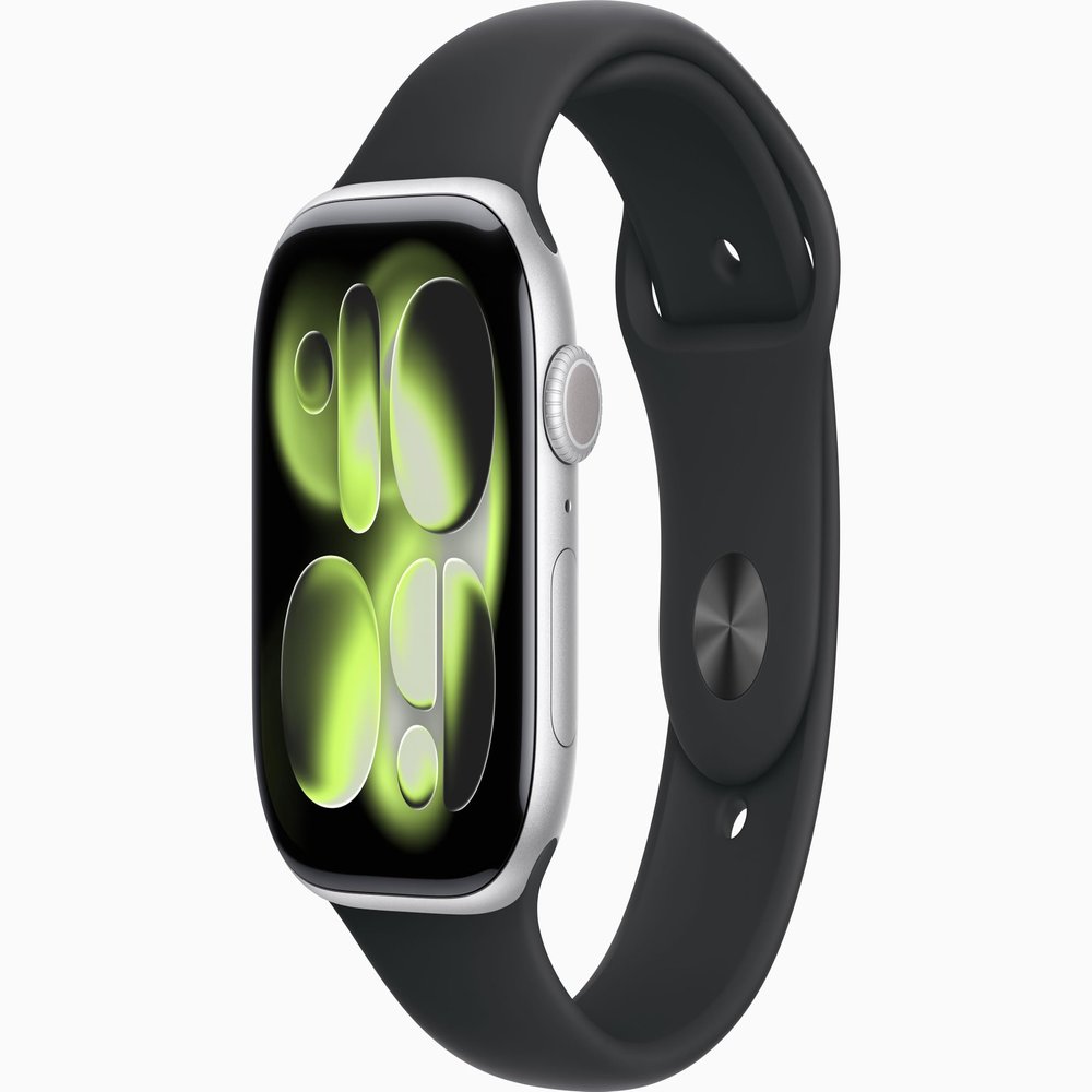 Apple Watch Series 11 [GPS, 46mm] Silver Aluminum Case with Black Sport Band, S/M (Renewed)