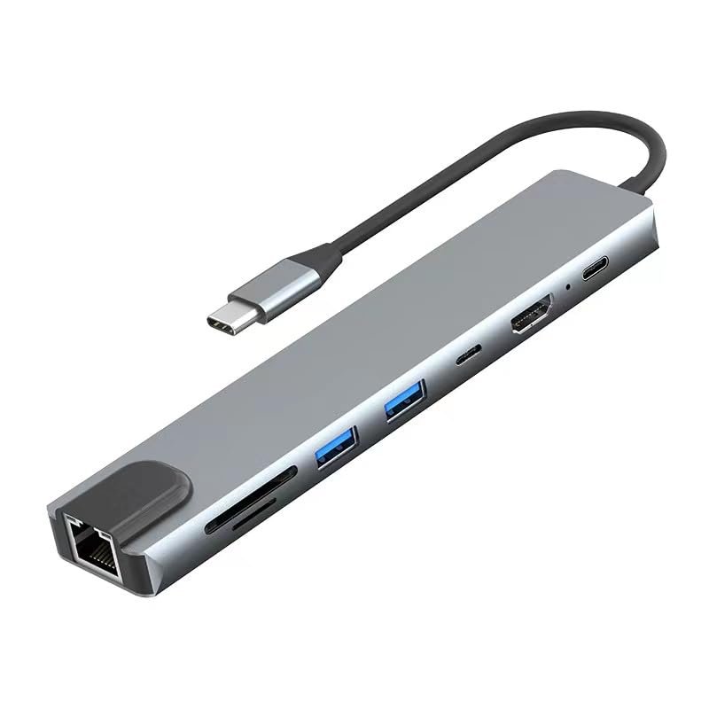 USB C Hub Ethernet HDMI Adapter, 8 in 1 Docking Station with 4K HDMI, RJ45