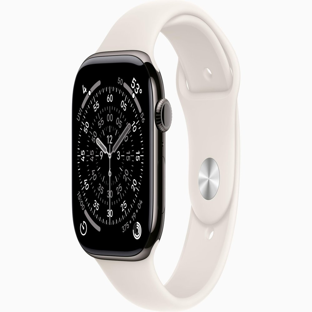 Apple Watch Series 11 [GPS + Cellular, 46mm] Slate Titanium Case with Starlight Sport Band, S/M (Renewed)