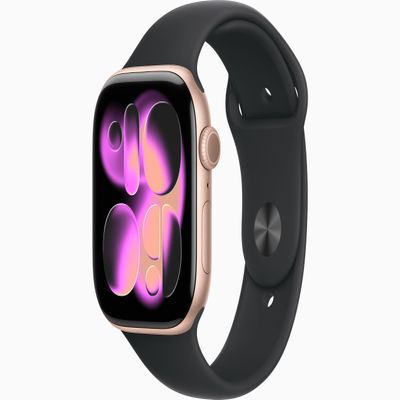 Apple Watch Series 11 [GPS, 46mm] Rose Gold Aluminum Case with Black Sport Band, M/L (Renewed)