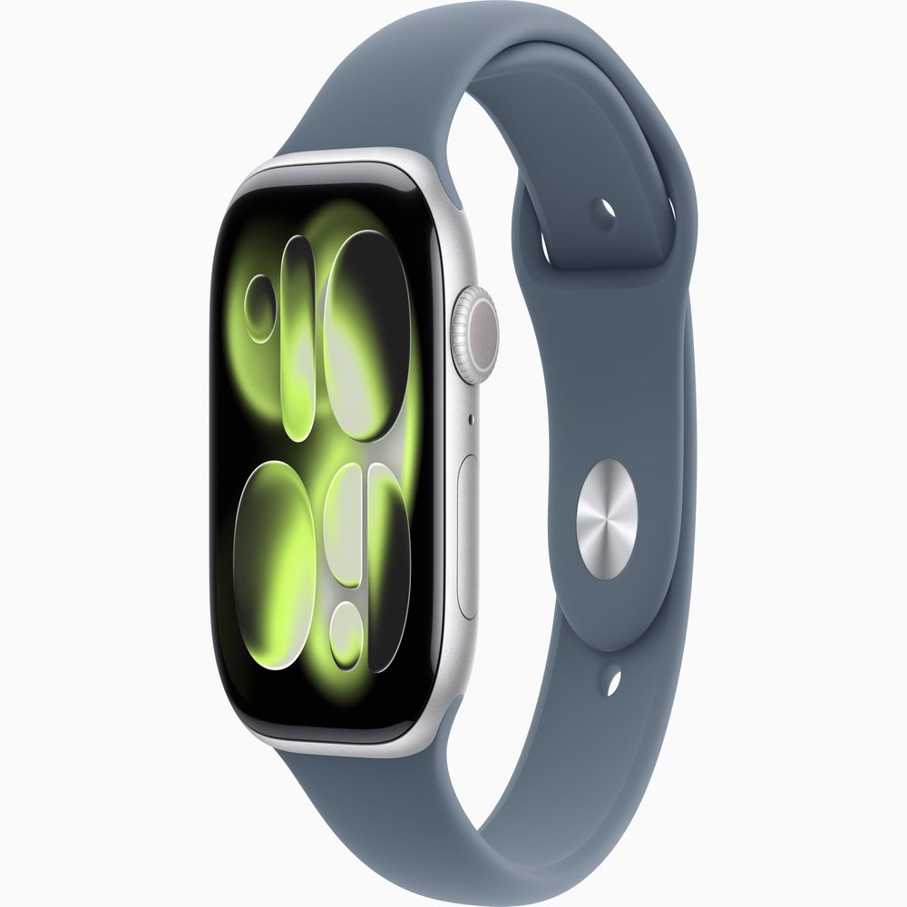 Apple Watch Series 11 [GPS, 46mm] Silver Aluminum Case with Anchor Blue Sport Band, S/M (Renewed)