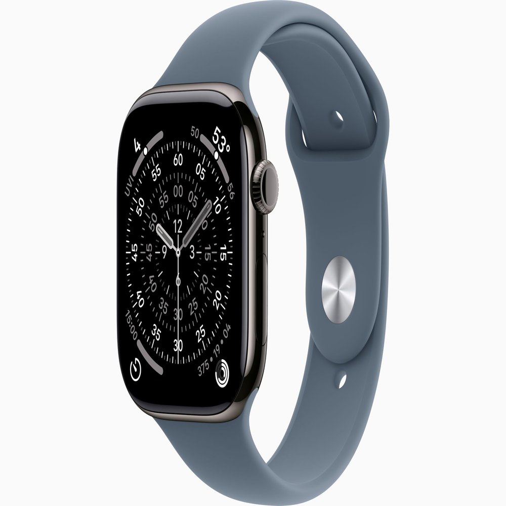 Apple Watch Series 11 [GPS + Cellular, 46mm] Slate Titanium Case with Anchor Blue Sport Band, M/L (Renewed)