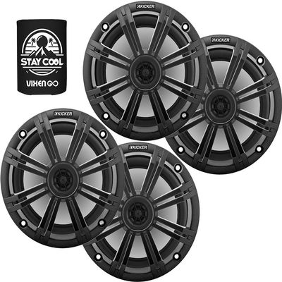 KICKER 6.5" Marine Speakers (2 Pairs) OEM Replacement Coaxial Speakers for Boat with Charcoal Grilles 4-ohm. Water and Weather Resistant 41BKM614(4)+45BKMG6C(4)