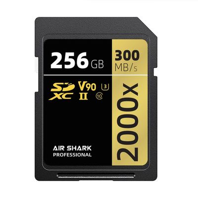 Air Shark Professional SD Memory Card V90, 256GB, Dual Row Gold Finger UHS-II, 300MB/s Speed, Level 10
