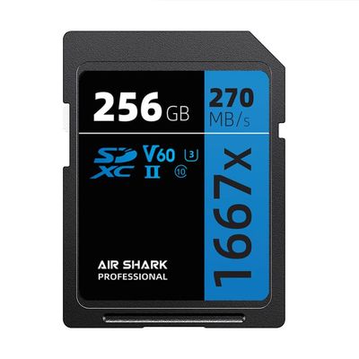 Air Shark Professional SD Memory Card V60, 256GB, Dual Row Gold Finger UHS-II, 270MB/s Speed, Level 10