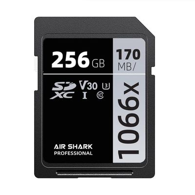 Air Shark Professional SDXC Memory Card, 256GB, V30 Class 10, 170MB/s Transfer Speed